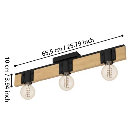 Candeeiro de teto com viga de madeira e metal preto BAILRIGG EGLO 43901