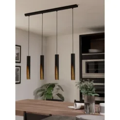 Candeeiro de teto em aço preto com interiores dourados BARBOTTO EGLO 900873