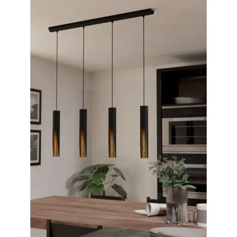 Candeeiro de teto em aço preto com interiores dourados BARBOTTO EGLO 900873