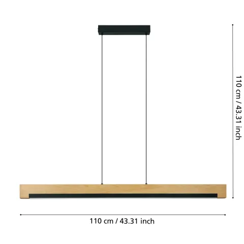 Candeeiro de teto em madeira e aço preto CAMACHO EGLO 901737