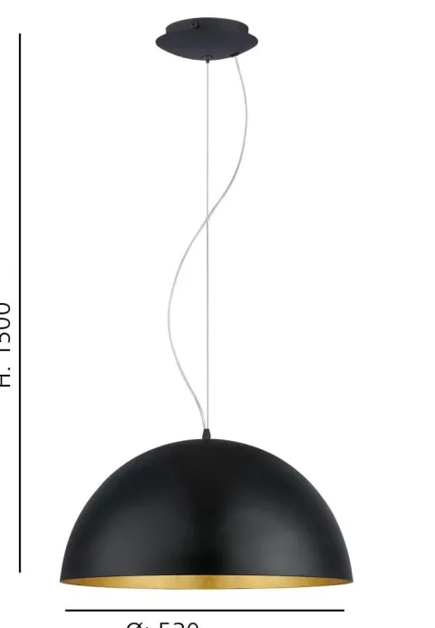 Candeeiro de Teto GAETANO 1 em Aço Preto com Interior Dourado Elegante 94936