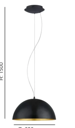 Candeeiro de Teto GAETANO 1 Preto com Interior Dourado 38 cm EGLO 94935