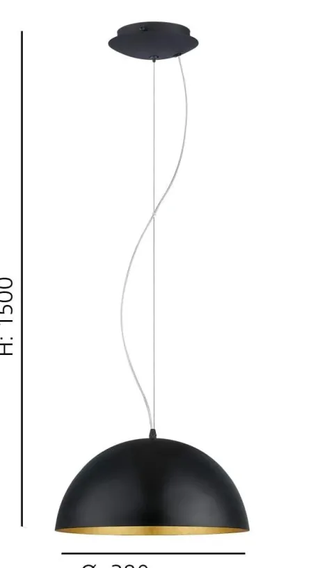 Candeeiro de Teto GAETANO 1 Preto com Interior Dourado 38 cm EGLO 94935