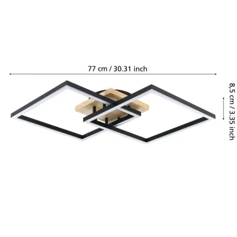 Candeeiro de teto LED com acabamento preto, madeira e branco LOMALTAS-Z EGLO 901744