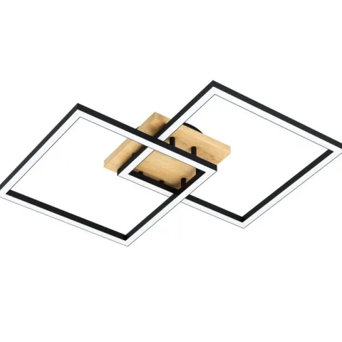 Candeeiro de teto LED com acabamento preto, madeira e branco LOMALTAS-Z EGLO 901744