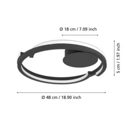 Candeeiro de teto LED com anel aberto curvo preto mate MEZZOMONTE EGLO 901821