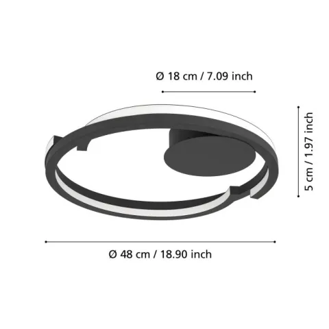 Candeeiro de teto LED com anel aberto curvo preto mate MEZZOMONTE EGLO 901821