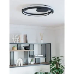 Candeeiro de teto LED com anel aberto curvo preto mate MEZZOMONTE EGLO 901821