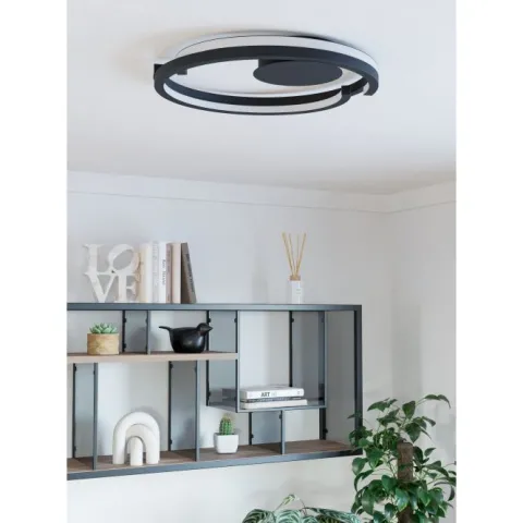 Candeeiro de teto LED com anel aberto curvo preto mate MEZZOMONTE EGLO 901821