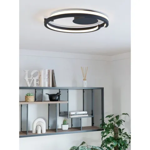 Candeeiro de teto LED com anel aberto curvo preto mate MEZZOMONTE EGLO 901821