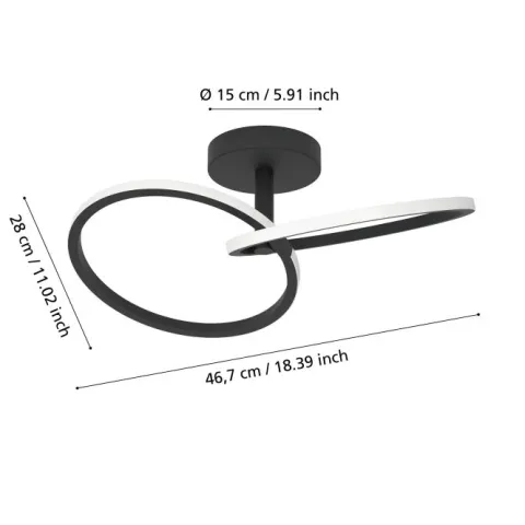 Candeeiro de teto LED com anéis inclinados preto mate CONGIUNTI EGLO 902144