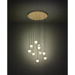 Candeeiro de teto LED com baldaquim em latão e esferas opalas PORTOCOLOM EGLO 390345
