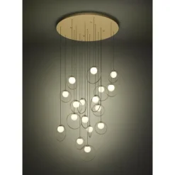 Candeeiro de teto LED com baldaquim em latão e esferas opalas PORTOCOLOM EGLO 390346