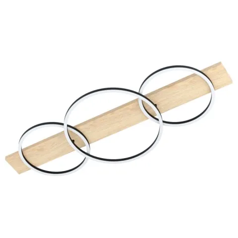 Candeeiro de teto LED com três anéis preto e carvalho BOYAL EGLO 901717