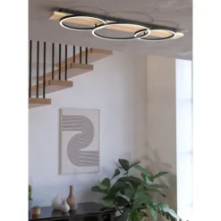 Candeeiro de teto LED com três anéis preto e carvalho BOYAL EGLO 901717