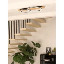 Candeeiro de teto LED preto com detalhe carvalho BOYAL EGLO 901716