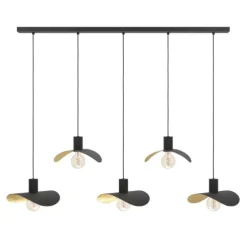 Candeeiro de teto pendente cinco luzes preto e dourado SACEDA EGLO 390396