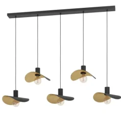 Candeeiro de teto pendente cinco luzes preto e dourado SACEDA EGLO 390396
