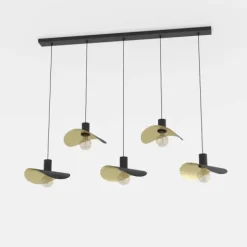 Candeeiro de teto pendente cinco luzes preto e dourado SACEDA EGLO 390396