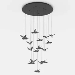 Candeeiro de teto pendente LED com 17 pássaros níquel-nero PARATEBUENO EGLO 390352