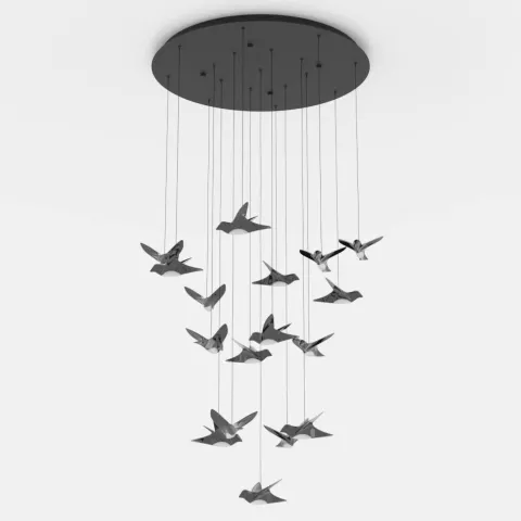Candeeiro de teto pendente LED com 17 pássaros níquel-nero PARATEBUENO EGLO 390352