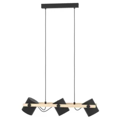 Candeeiro de teto preto-creme com madeira HORNWOOD EGLO 43517