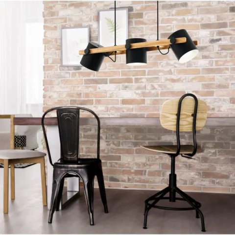 Candeeiro de teto preto-creme com madeira HORNWOOD EGLO 43517