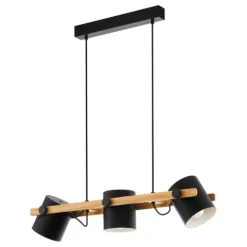 Candeeiro de teto preto-creme com madeira HORNWOOD EGLO 43517