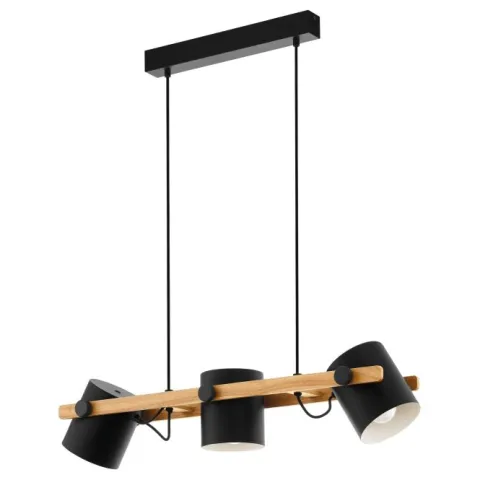 Candeeiro de teto preto-creme com madeira HORNWOOD EGLO 43517