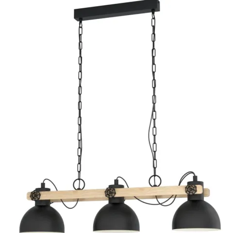 Candeeiro de teto preto e madeira com 3 soquetes E27 LUBENHAM EGLO 43992