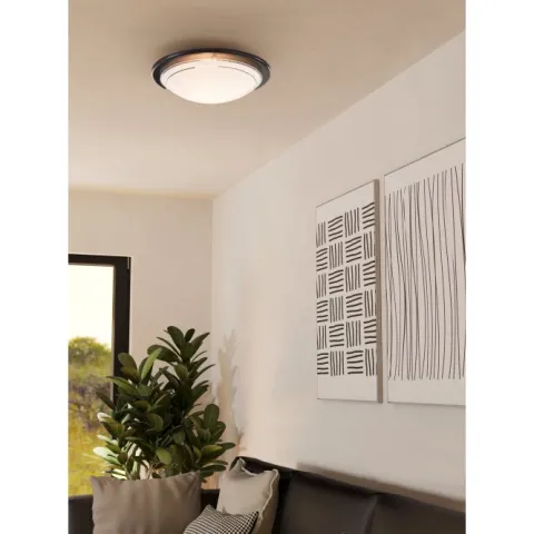 Candeeiro de Teto Redondo em Aço e Vidro Preto e Branco PLANET 1 EGLO 83159