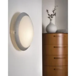 Candeeiro de Teto Redondo em Metal e Vidro Branco Acetinado MARS 1 EGLO 89248
