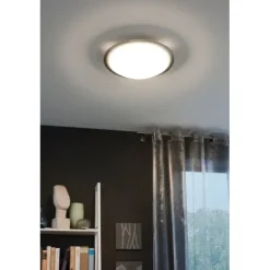 Candeeiro de Teto Redondo em Níquel Mate e Vidro Branco PLANET EGLO 82942