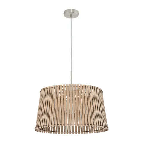 Candeeiro de Teto SENDERO com Ripas de Madeira e Dossel Níquel - Moderno 96193
