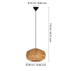 Candeeiro de Teto SHELDON com Abajur em Corda Natural e Metal Preto 44143