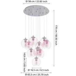 Candeeiro de teto suspenso ARISCANI 2 com vidro iridescente e suporte cromado