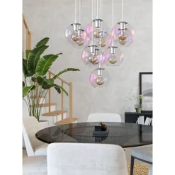 Candeeiro de teto suspenso ARISCANI 2 com vidro iridescente e suporte cromado