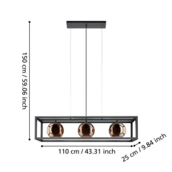 Candeeiro de teto suspenso com vidro cobre e metal preto CORDOBA EGLO 390091