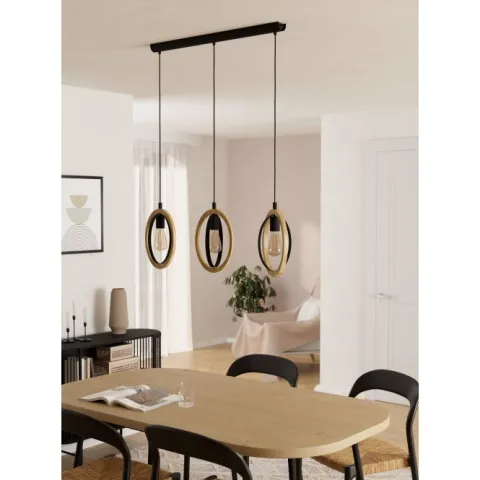 Candeeiro de teto suspenso com madeira e metal BASILDON EGLO 43462