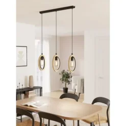 Candeeiro de teto suspenso com madeira e metal BASILDON EGLO 43462