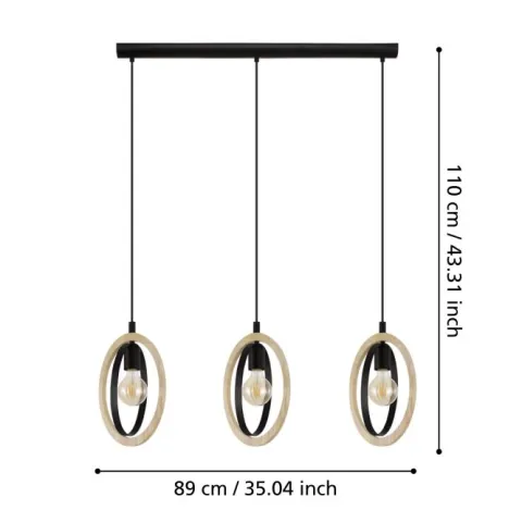 Candeeiro de teto suspenso com madeira e metal BASILDON EGLO 43462