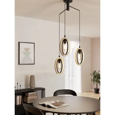 Candeeiro de teto suspenso com madeira e metal BASILDON EGLO 43463