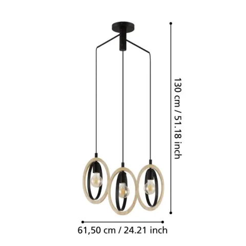 Candeeiro de teto suspenso com madeira e metal BASILDON EGLO 43463