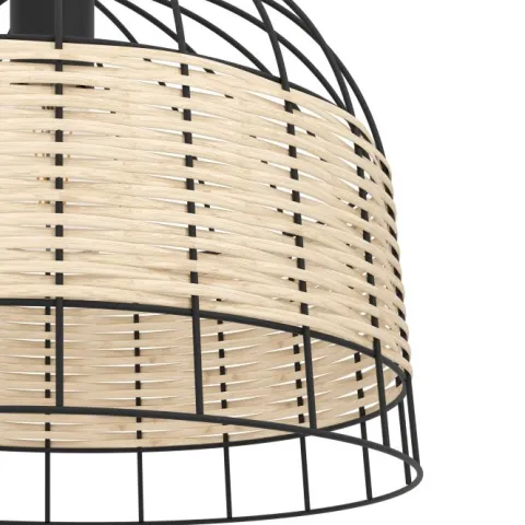 Candeeiro de teto suspenso com moldura de metal preto e rotim ANWICK EGLO 43311
