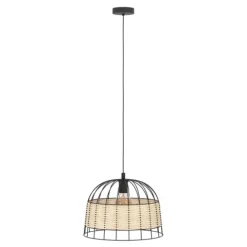 Candeeiro de teto suspenso com moldura de metal preto e rotim ANWICK EGLO 43311