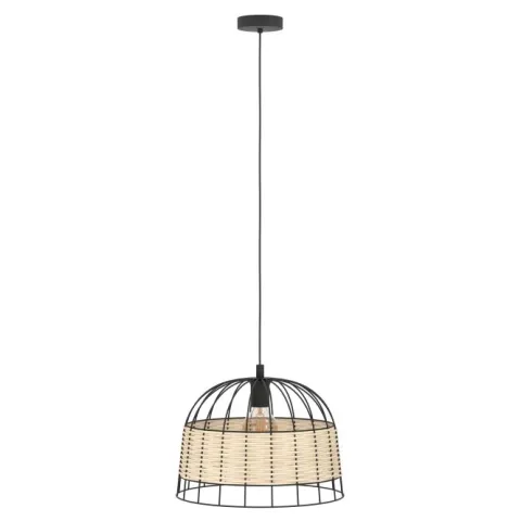 Candeeiro de teto suspenso com moldura de metal preto e rotim ANWICK EGLO 43311