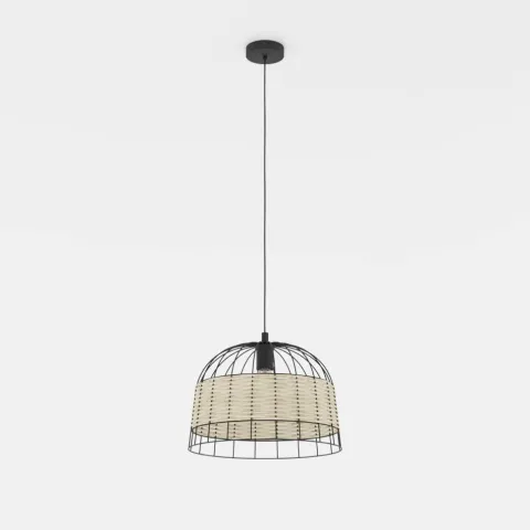 Candeeiro de teto suspenso com moldura de metal preto e rotim ANWICK EGLO 43311