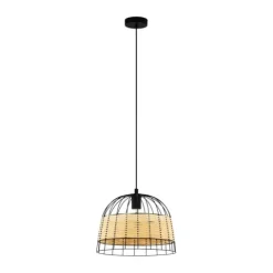 Candeeiro de teto suspenso com moldura de metal preto e rotim ANWICK EGLO 43311