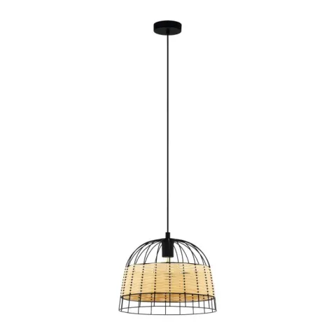 Candeeiro de teto suspenso com moldura de metal preto e rotim ANWICK EGLO 43311