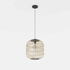 Candeeiro de teto suspenso com abajur em bambu natural BORDESLEY EGLO 43216